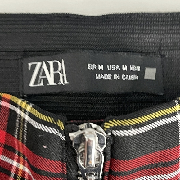 2/$30 ZARA Tartan Plaid Zip-up Skinny Pants Ring Pull Medium Red Black #7310 - Picture 12 of 16